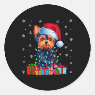 Yorkie Dog Ugly Xmas Lights Weihnachtsmannmütze Yo Runder Aufkleber