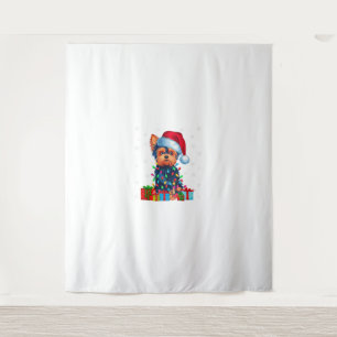Yorkie Dog Ugly Xmas Lights Weihnachtsmannmütze Yo Wandteppich