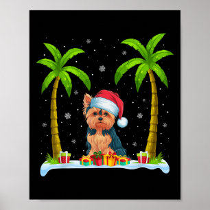 Yorkie Dog Weihnachtsmannmütze Palm Tree Beach Xma Poster
