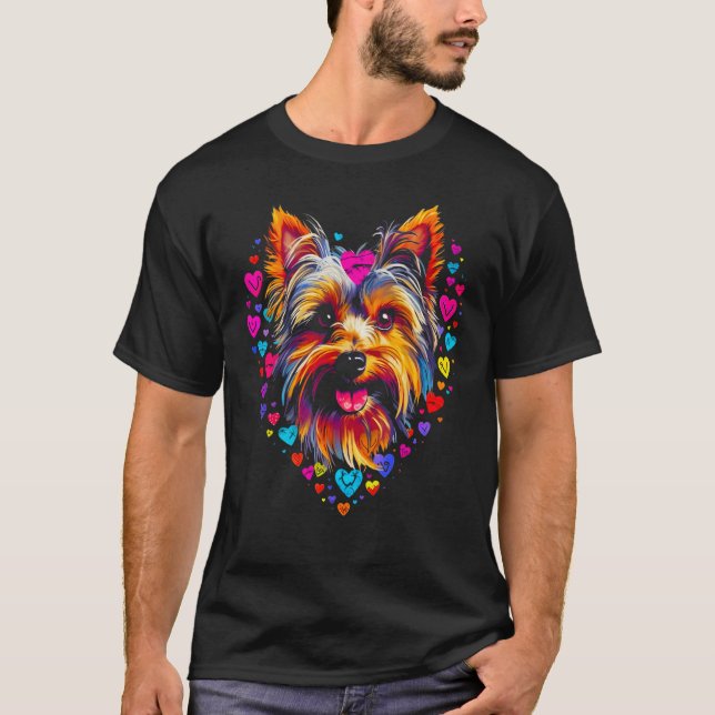 Yorkie Dog Yorkshire Terrier Pink Red Heart Liebe T-Shirt (Vorderseite)