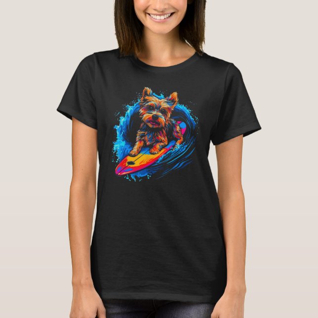 Yorkie Dog Yorkshire Terrier Surfing T-Shirt (Vorderseite)