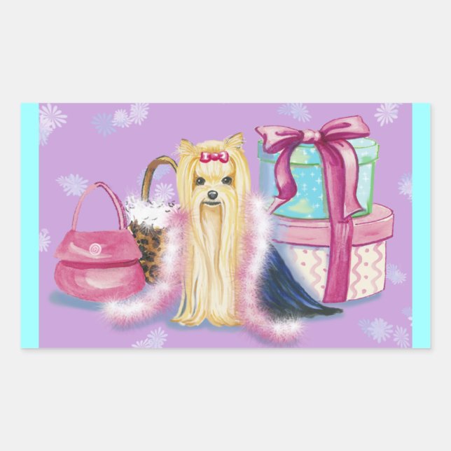Yorkie Dress Up Rechteckiger Aufkleber (Vorderseite)