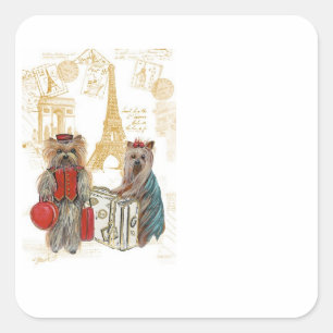 Yorkie Eiffel Tower Paris Quadratischer Aufkleber