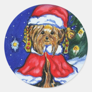 Yorkie-Folkart Runder Aufkleber