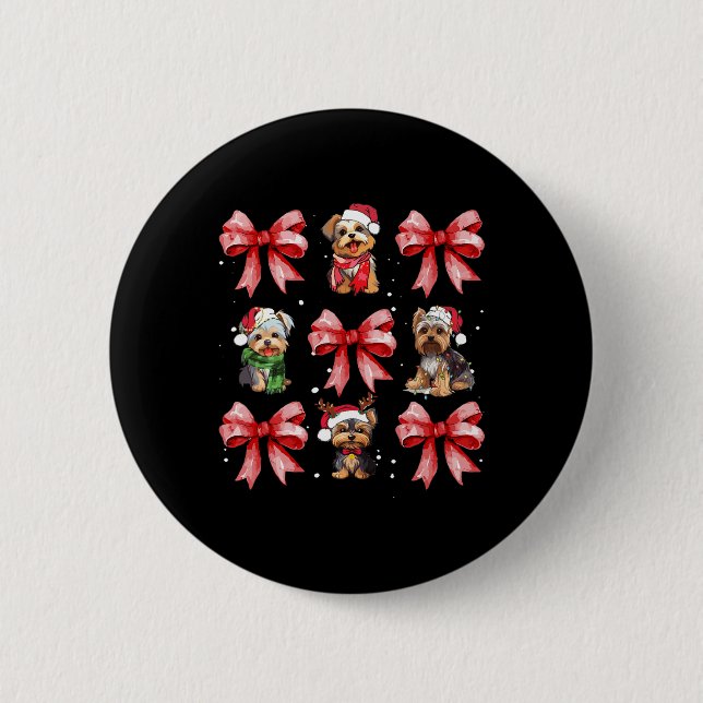 Yorkie Hogs Niedlich Coquette Bow Christmas Pet An Button (Vorderseite)