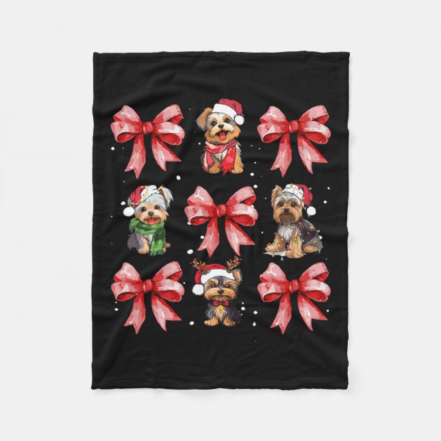 Yorkie Hogs Niedlich Coquette Bow Christmas Pet An Fleecedecke (Vorderseite)