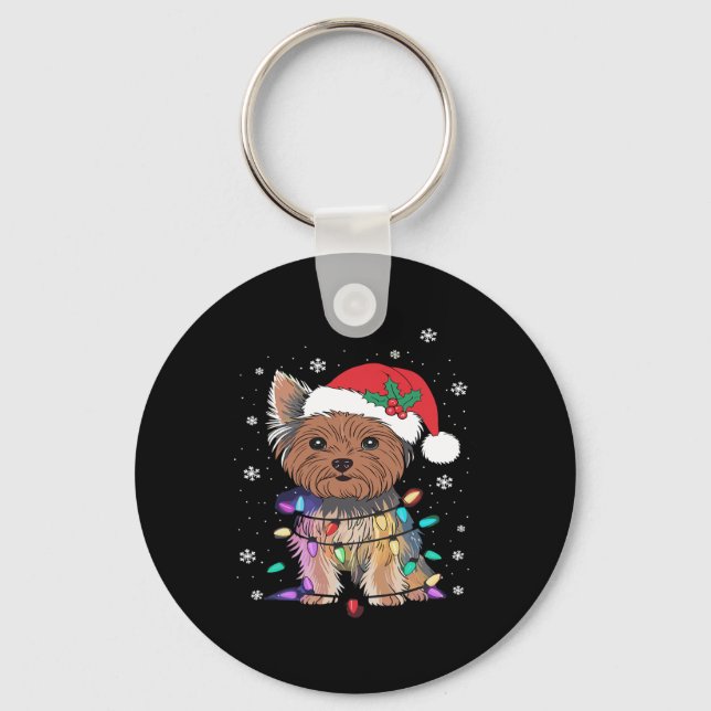 Yorkie Hogs TreChristmas Sweater Xmas Tier Tier Ti Schlüsselanhänger (Vorderseite)