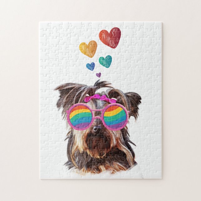 Yorkie Hund am Valentinstag des Herzens (Vertikal)