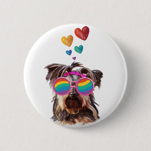 Yorkie Hund am Valentinstag des Herzens Button