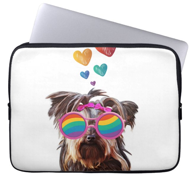 Yorkie Hund am Valentinstag des Herzens Laptopschutzhülle (Vorderseite)