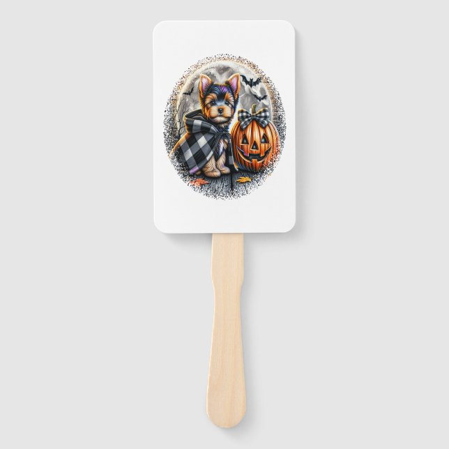 Yorkie Hund Halloween Fächer (Vorderseite)