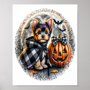 Yorkie Hund Halloween Poster