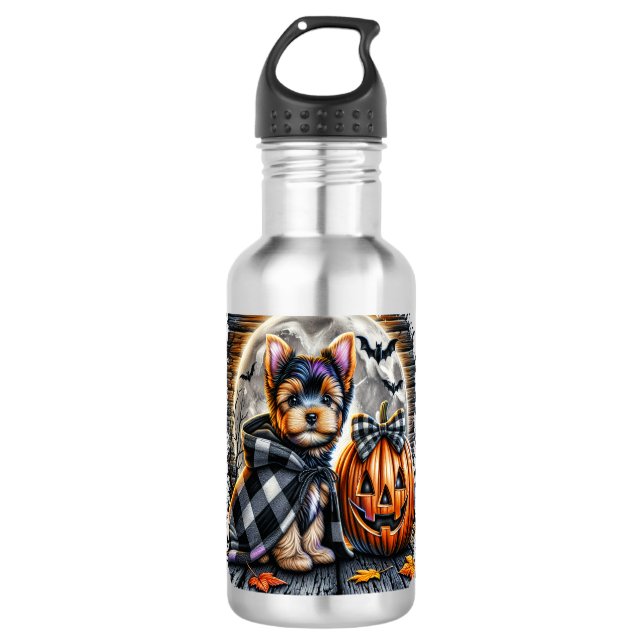Yorkie-Hund Halloween-Quadrat Edelstahlflasche (Vorderseite)