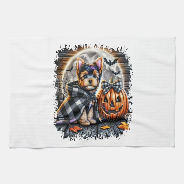 Yorkie-Hund Halloween-Quadrat Geschirrtuch (Horizontal)