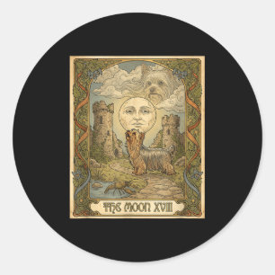 Yorkie-Hund heult zum Mond-Meme-Tarotkarte Runder Aufkleber