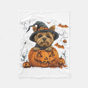 Yorkie-Hund Kürbis Halloween Erntedankfest  Fleecedecke