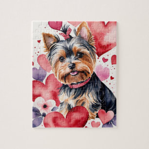 Yorkie-Hund-Porträt Wasserfarbe Valentinstag