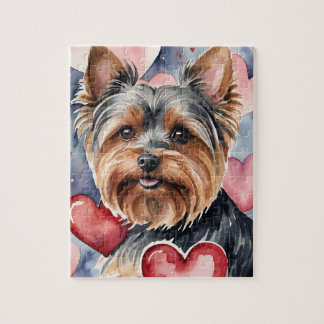 Yorkie-Hund-Porträt Wasserfarbe Valentinstag