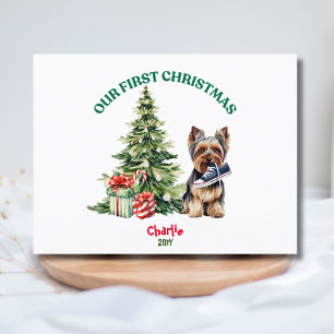 Yorkie-Hund-Watercolor-Weihnachten-Personalisiert Postkarte