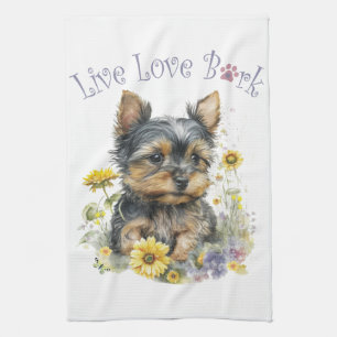 Yorkie-Hundefrau Blumen Geschirrtuch