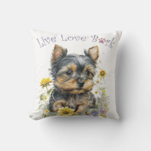 Yorkie-Hundemama-Blumenmuster Kissen