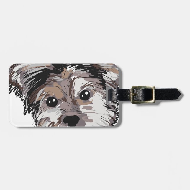 Yorkie Hundewelpen-Gesichts-Skizze Gepäckanhänger (Vorderseite horizontal)