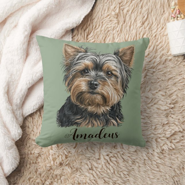 Yorkie Illustration Dog Green Wohngestaltung Kissen (Decke)