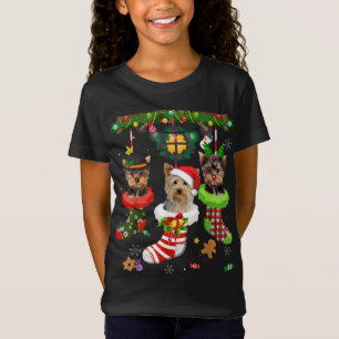 Yorkie in Socken Weihnachten Weihnachtsbeleuchtung T-Shirt