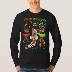 Yorkie in Socken Weihnachten Weihnachtsbeleuchtung T-Shirt