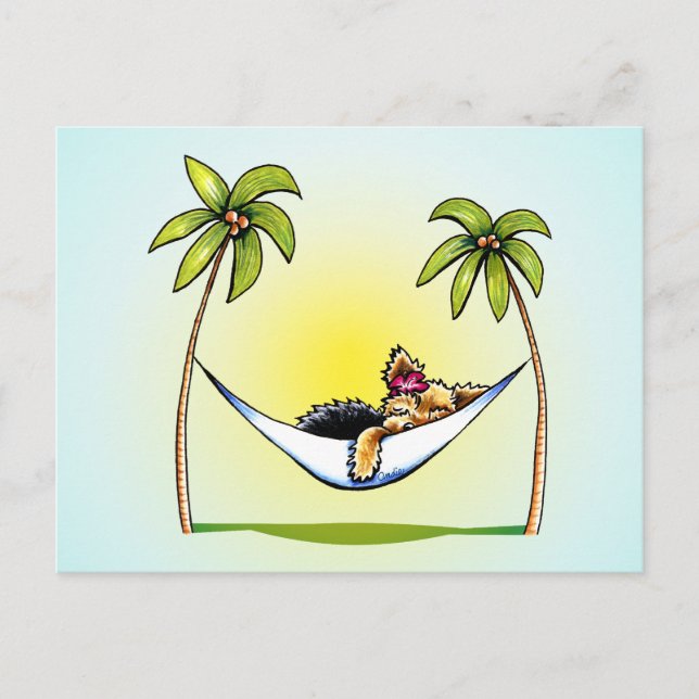 Yorkie Island Princess Off-Leash Art™ Postkarte (Vorderseite)