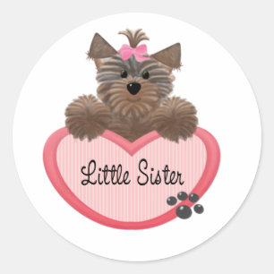 Yorkie Little Sister Runder Aufkleber