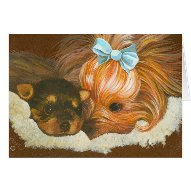 Yorkie Mama mit Welpe (Vorderseite (Horizontal))