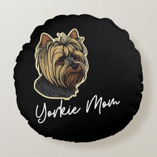 Yorkie Mama Rundes Kissen (Vorderseite)