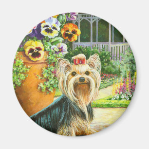Yorkie mit Gazebo und Stiefmütterchen Magnet
