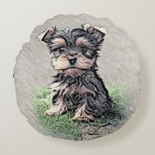 Yorkie, Nature, Haustier Rundes Kissen