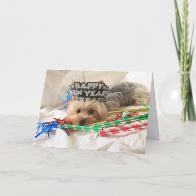 Yorkie New Year Card Feiertagskarte (Vorderseite)