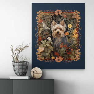 Yorkie oder Silky Terrier Süßer Vintage-Blumen-Hun Poster