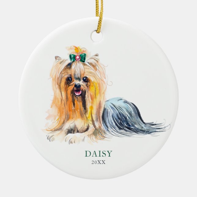 Yorkie Personalisiert Dog Pet Custom Keramik Ornament (Vorne)