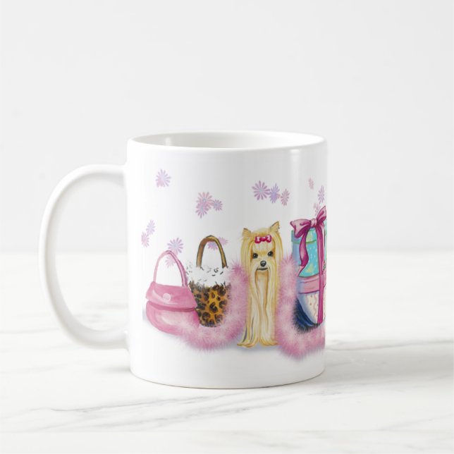 Yorkie Pink Fether Boa Coffee Cup Tasse (Links)