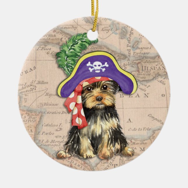 Yorkie Pirate Keramik Ornament (Vorne)
