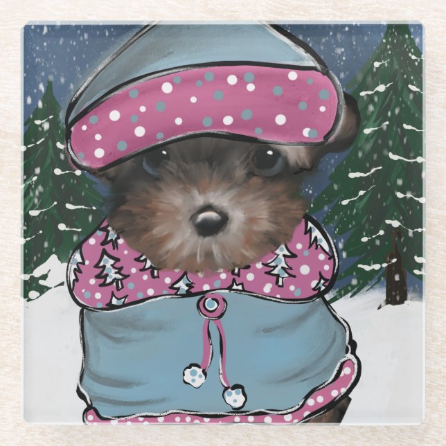 Yorkie Poo Glasuntersetzer (Vorderseite)