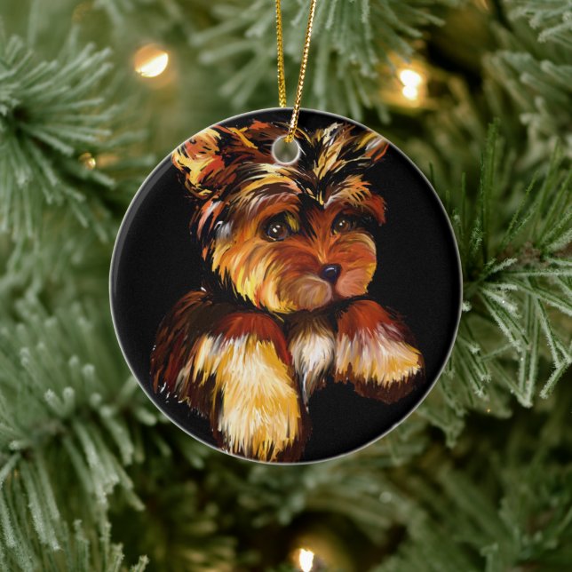 YORKIE POO KERAMIK ORNAMENT (Baum)