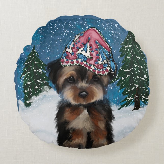 YORKIE POO RUNDES KISSEN (Vorderseite)