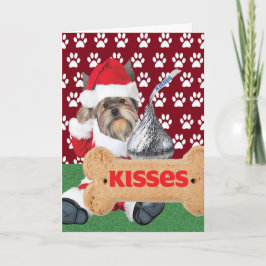 Yorkie Puppy Kiss Weihnachtskarten Feiertagskarte