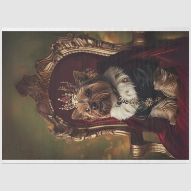 Yorkie Red Kings Chair Light Background Decoupage Seidenpapier (Vorderseite)