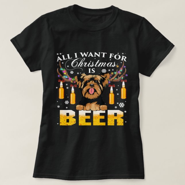 Yorkie Reindeer Beer Christmas Ornaments Xmas Ligh T-Shirt (Design vorne)