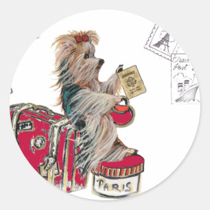 Yorkie Reisen Paris Runder Aufkleber