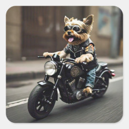 Yorkie Riding Motorradaufkleber Quadratischer Aufkleber