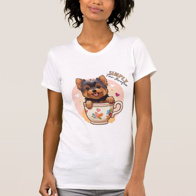 Yorkie Tea Cup "Simply Tea-Rrific" Women's T-Shirt (Vorderseite)