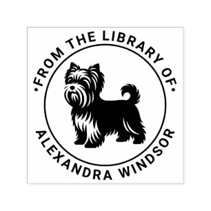 Yorkie Terrier Hund Stehend Sil Bibliothek Buchnam Permastempel